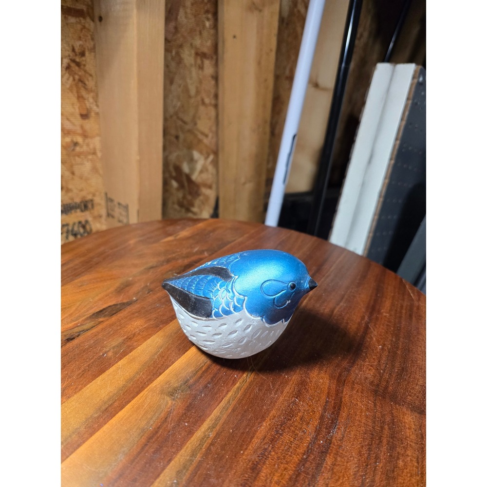 Ceramic Blue Bird Figurine Hand‎ Painted Metallic Blue White Textured Decor